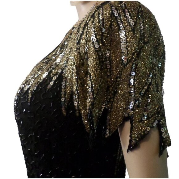 BLACK TIE Vintage Stunningly Embellished Beaded & Sequined 100% Silk Black Tie D - Picture 6 of 10